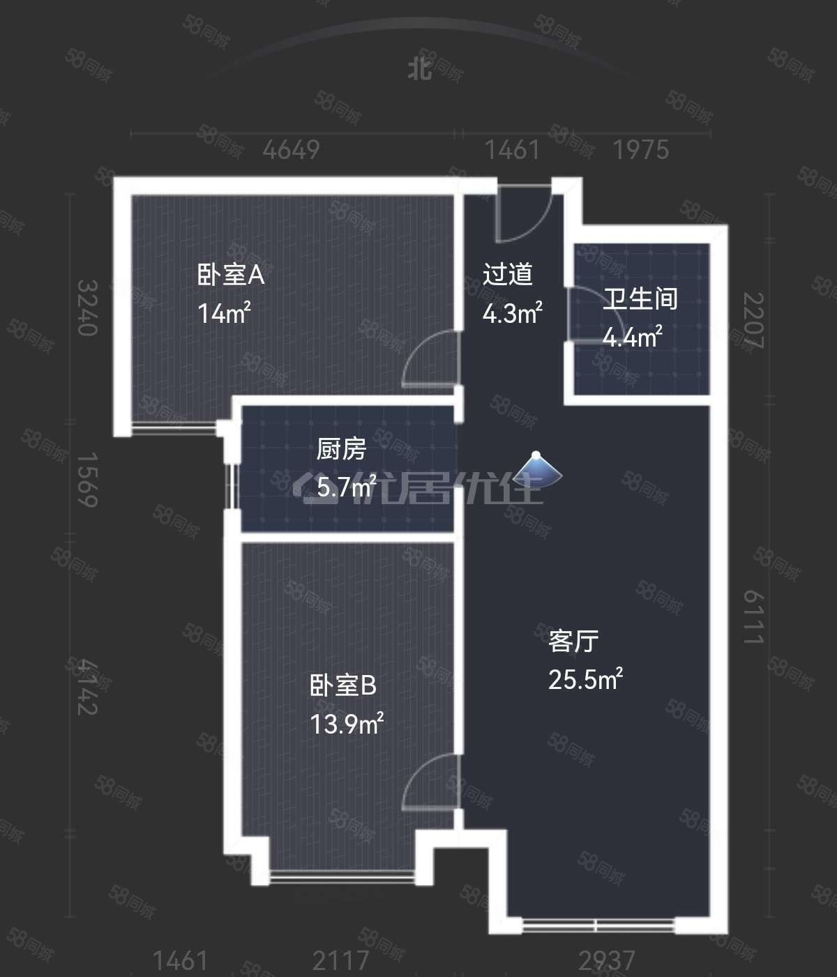 中海凯旋门御园2室2厅1卫91.77㎡南116万