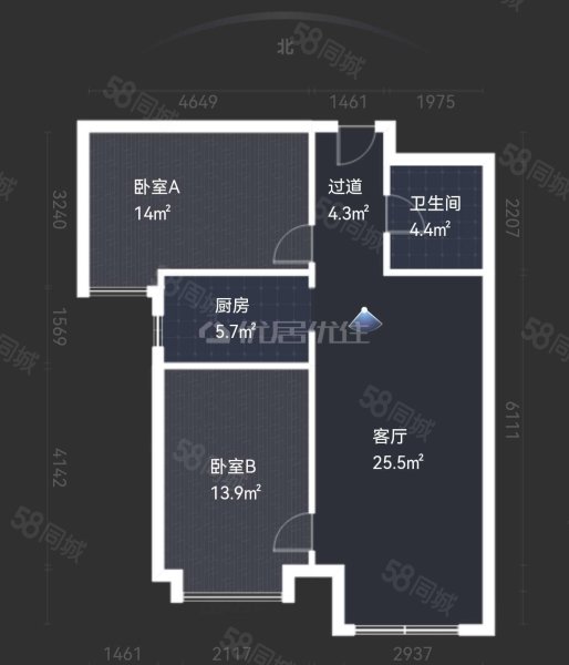 中海凯旋门御园2室2厅1卫91.77㎡南116万