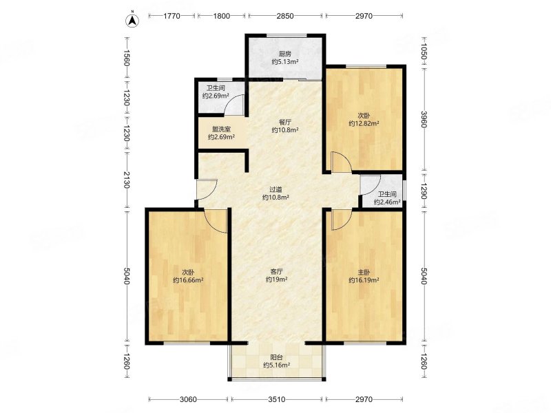 省直玉成小区3室2厅2卫136.36㎡南北198万