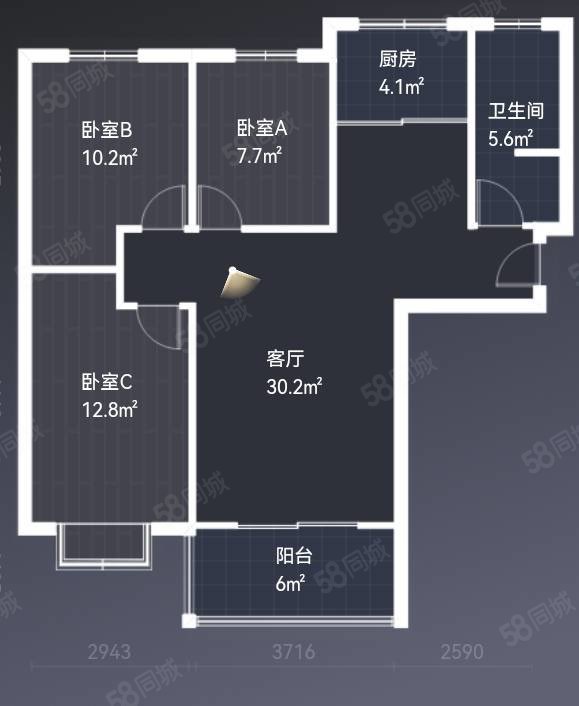 大成家苑3室2厅1卫100.97㎡南北62万