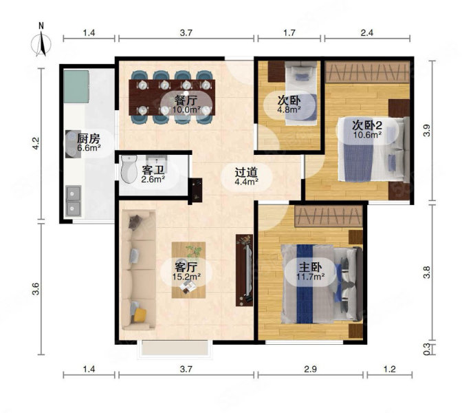 春风玫瑰园3室2厅2卫87㎡南48万