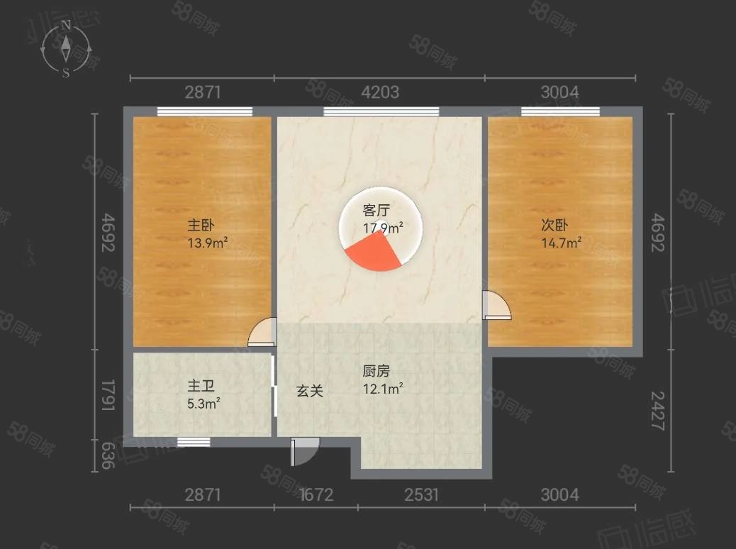 上城左岸2室1厅1卫78㎡南38万