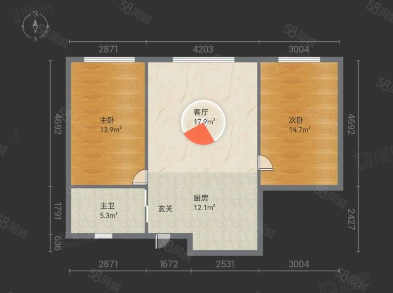 上城左岸2室1厅1卫78㎡南38万