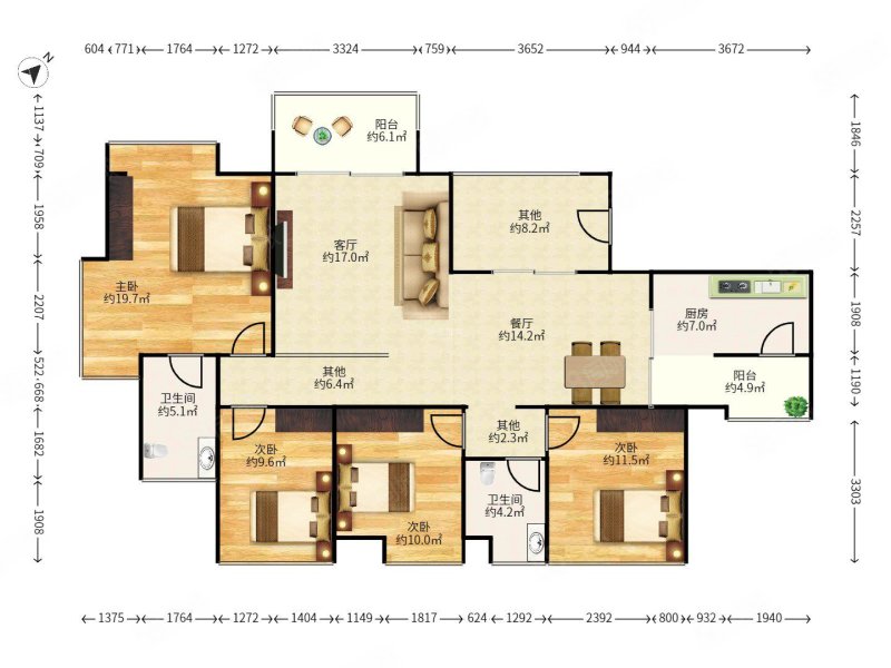 万象天成4室2厅2卫132.94㎡南北450万