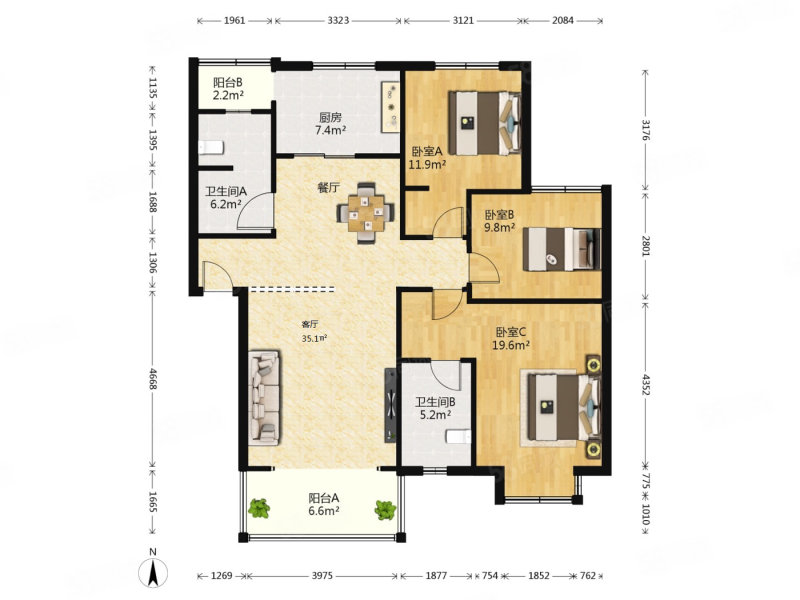 东景康庭3室2厅2卫118㎡南127万