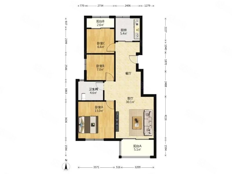 中南锦苑(东区)3室2厅1卫98.71㎡南北310万