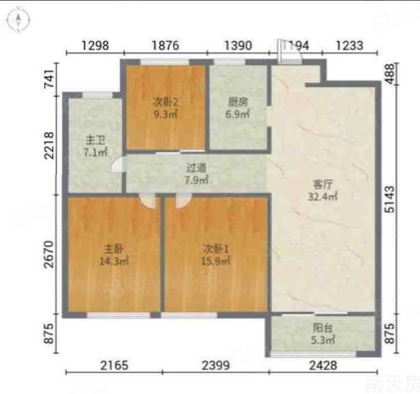 万科城3室2厅1卫100.37㎡南235万