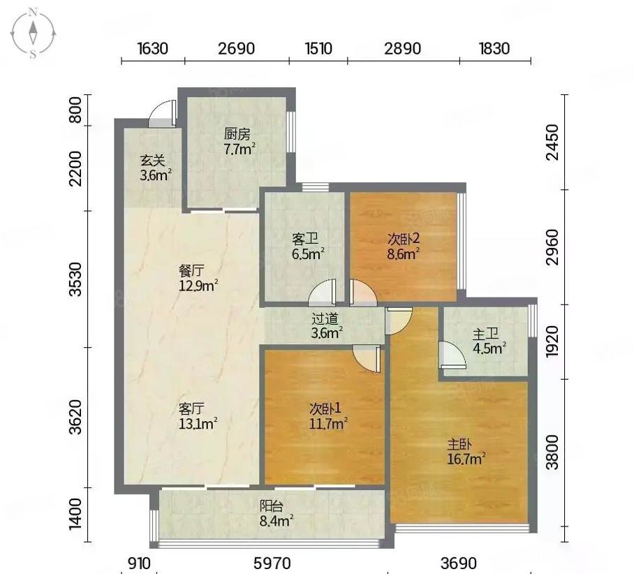 保利清能和府3室2厅1卫82.76㎡南64万