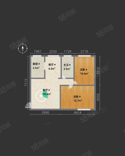 白庙小区2室2厅1卫69.98㎡南北91万