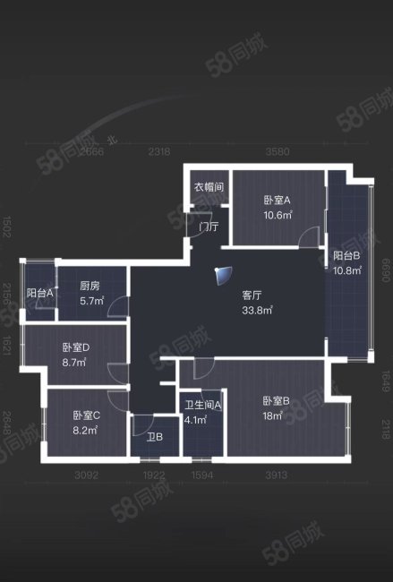 鑫苑城4室2厅2卫138.14㎡南160万