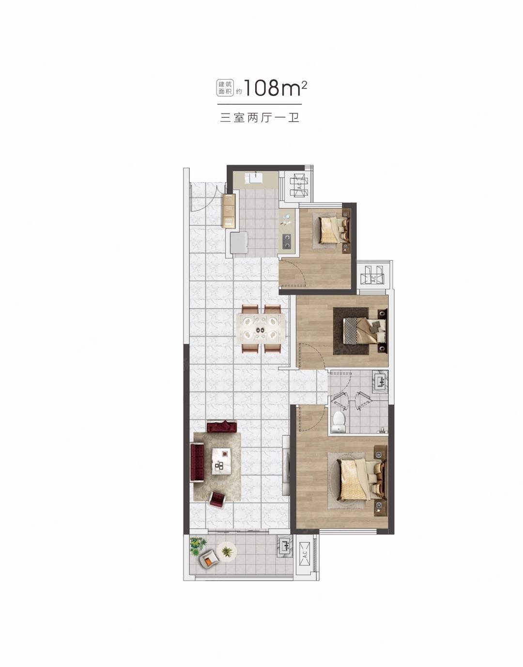 升龙御玺3室2厅1卫105㎡南北130万