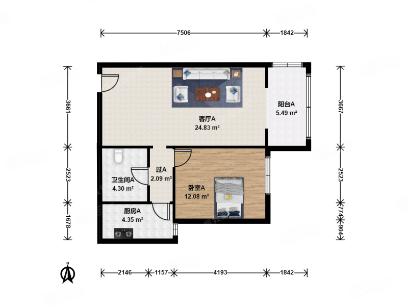 未来明珠家园1室1厅1卫74.67㎡东440万