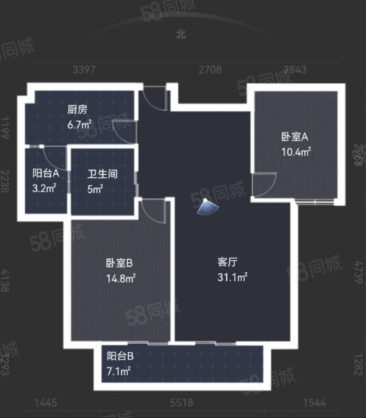 陶居苑2室2厅1卫100㎡南北122万