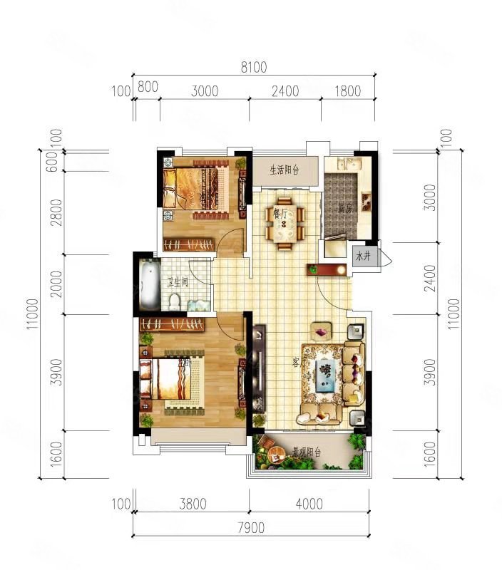 城馨苑2室1厅1卫91㎡南91万