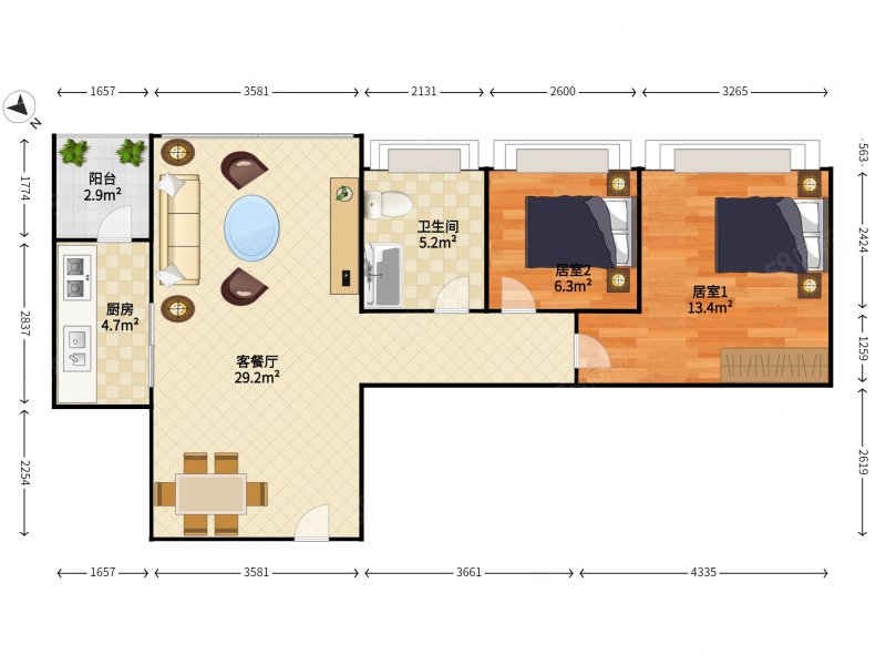 宝生Midtown2室2厅1卫83㎡东868万