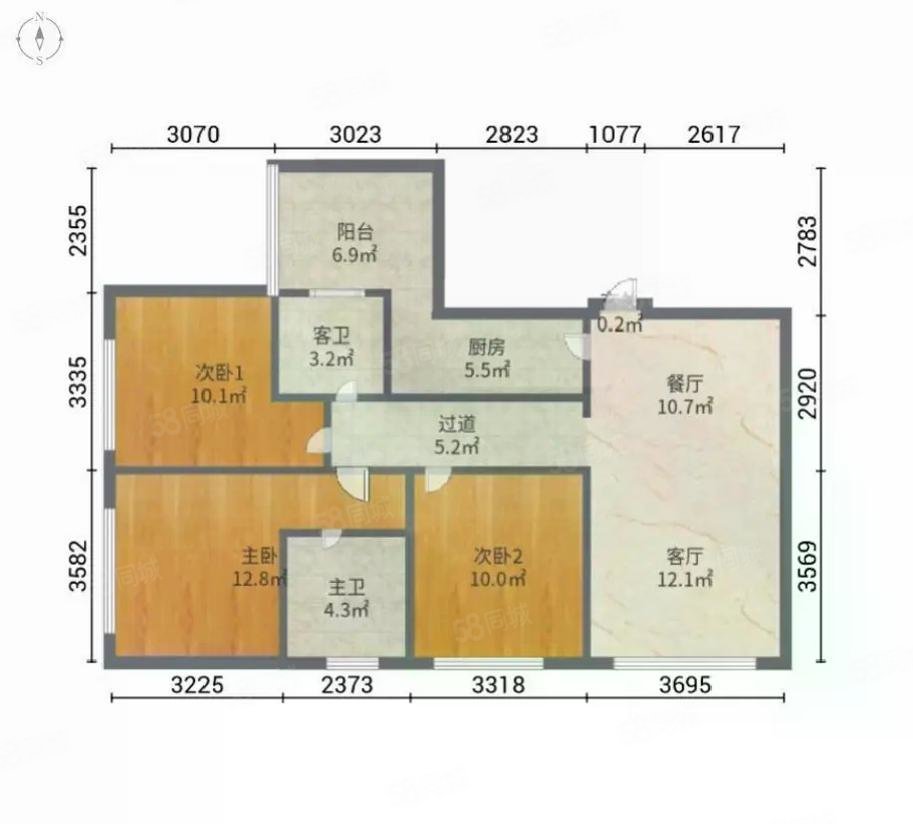 七彩云南第壹城3室2厅2卫113.71㎡南109万