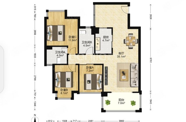北新润苑(1期)3室2厅90.58㎡80万二手房图片