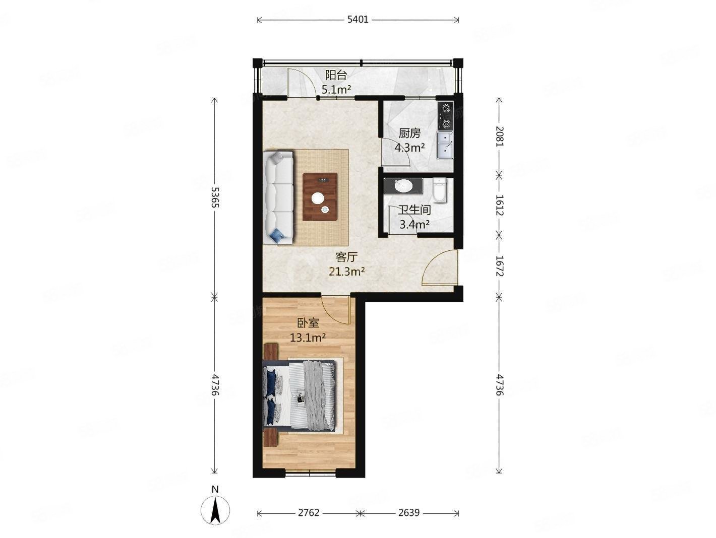 建欣苑四里南区1室1厅1卫57.71㎡南北285万