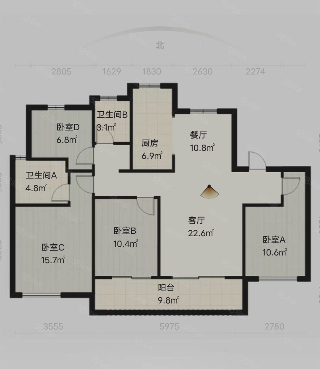 中南君悦府4室2厅2卫130.53㎡南192.8万