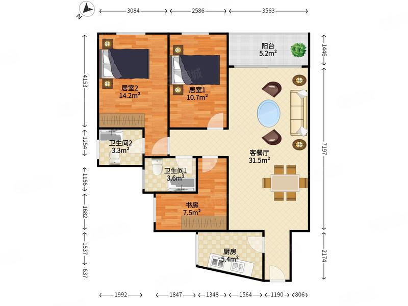 国都高尔夫花园(一期)3室2厅2卫96㎡南499万