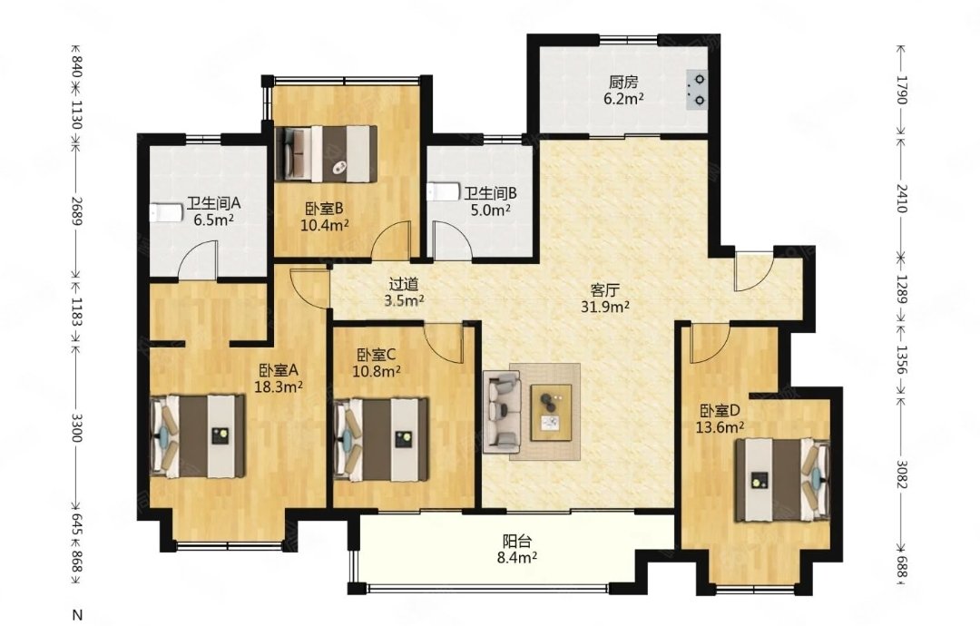 富力御湖半岛4室2厅2卫138.1㎡南465万