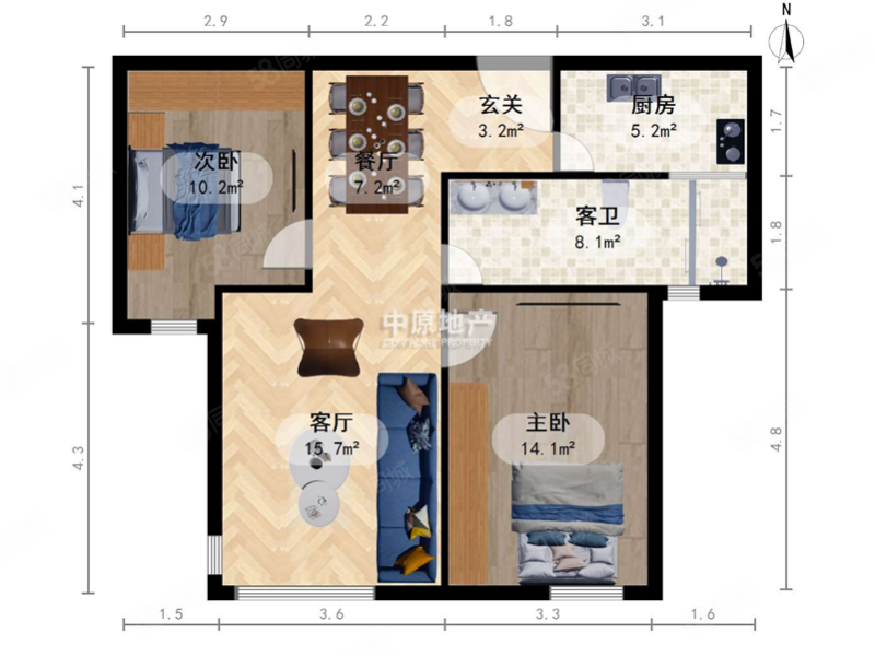 时代奥城2室1厅1卫84㎡南295万