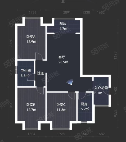 堂宏广场3室2厅1卫107.68㎡南北71.8万