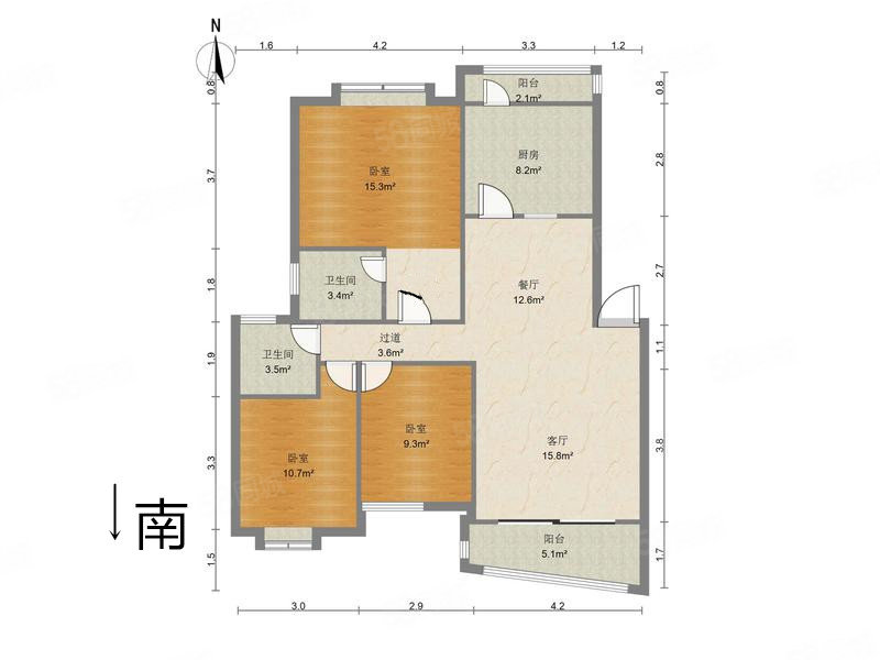 南村豪苑3室2厅2卫109㎡南北285万