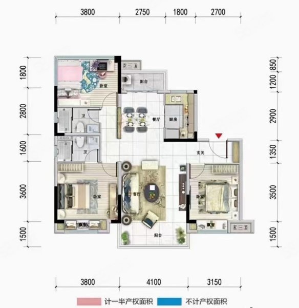 鸿升凯旋天地3室2厅2卫83㎡南北39万