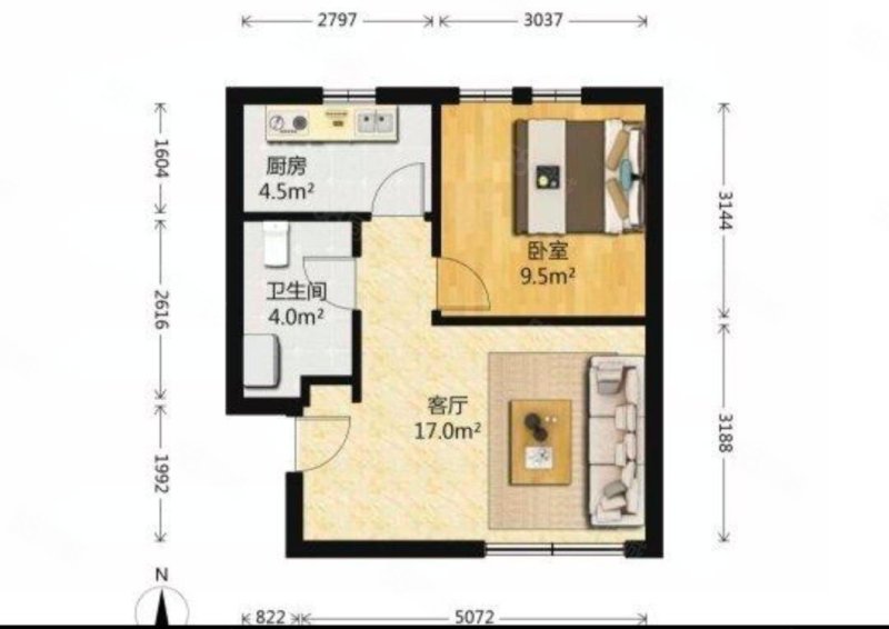 金海蓝湾1室1厅1卫50.63㎡南44.2万