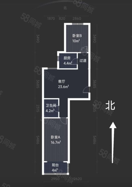 桐兴园2室2厅1卫84㎡南北76万