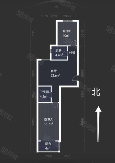 桐兴园2室2厅1卫84㎡南北76万