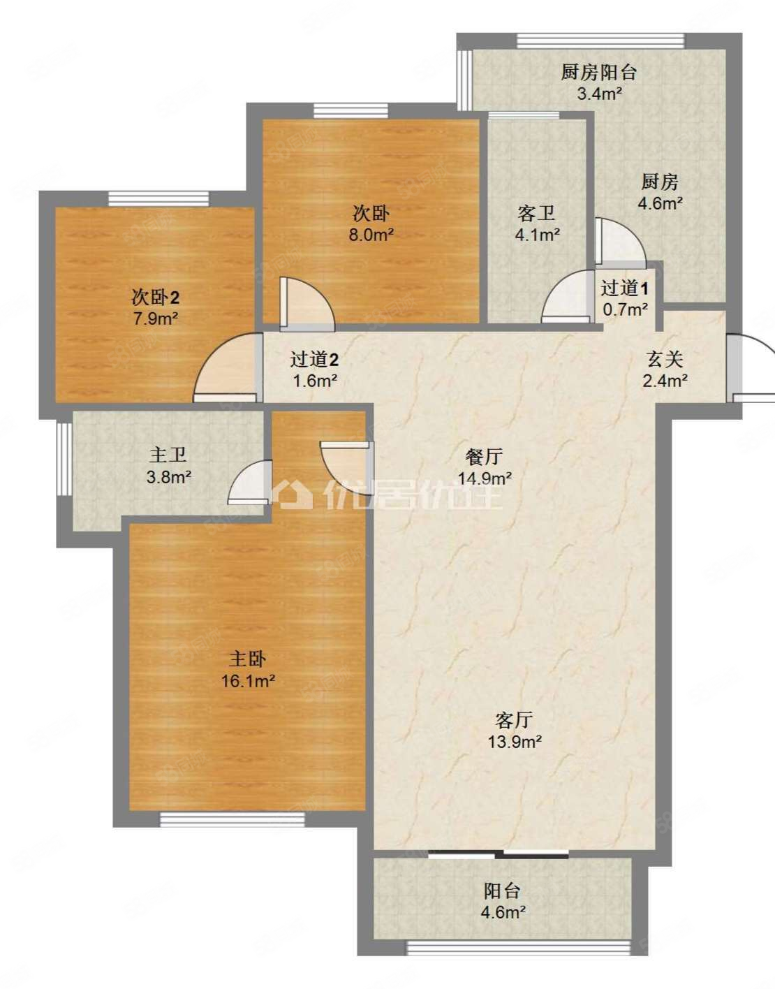 中兴国际花园3室2厅2卫118㎡南北75万