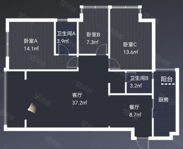 保利六合3室2厅2卫120.95㎡南北190万