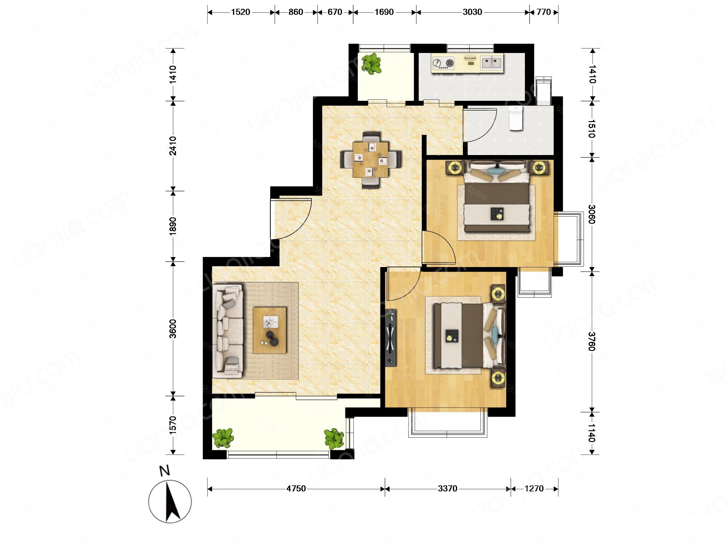 环球翡翠湾花园(公寓住宅)2室2厅1卫96㎡南北700万