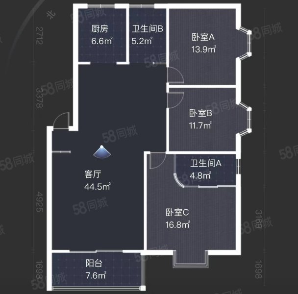 亚光新村3室2厅1卫138㎡南北61.8万