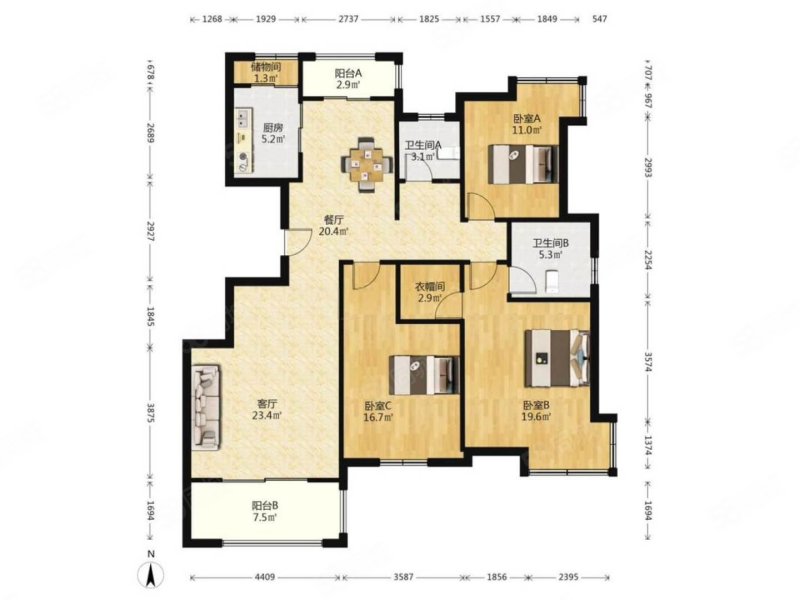 天泽苑3室2厅2卫145.97㎡南北340万