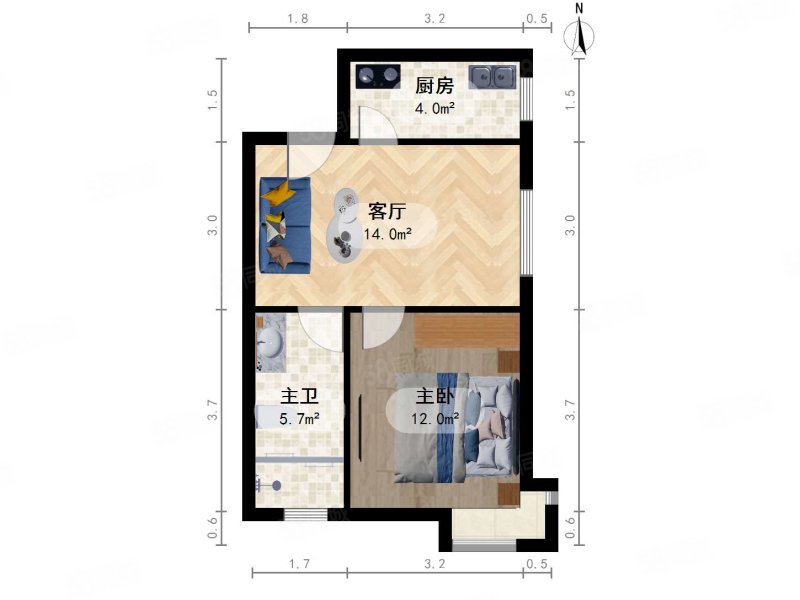 五福玲珑居1室1厅1卫52.1㎡东南375万