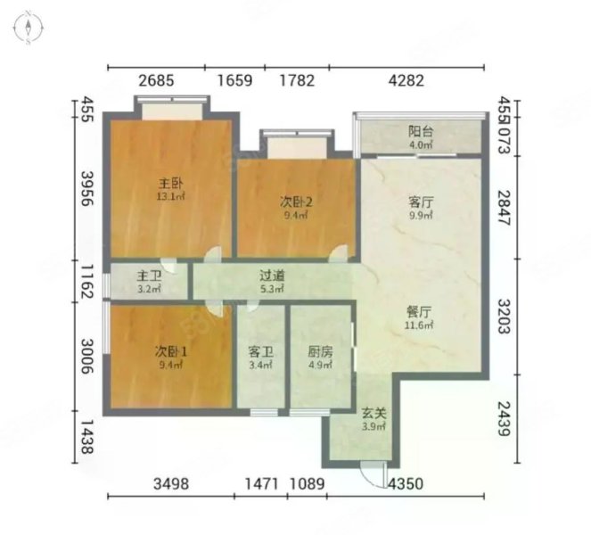 海运轩3室2厅2卫89㎡南北60万