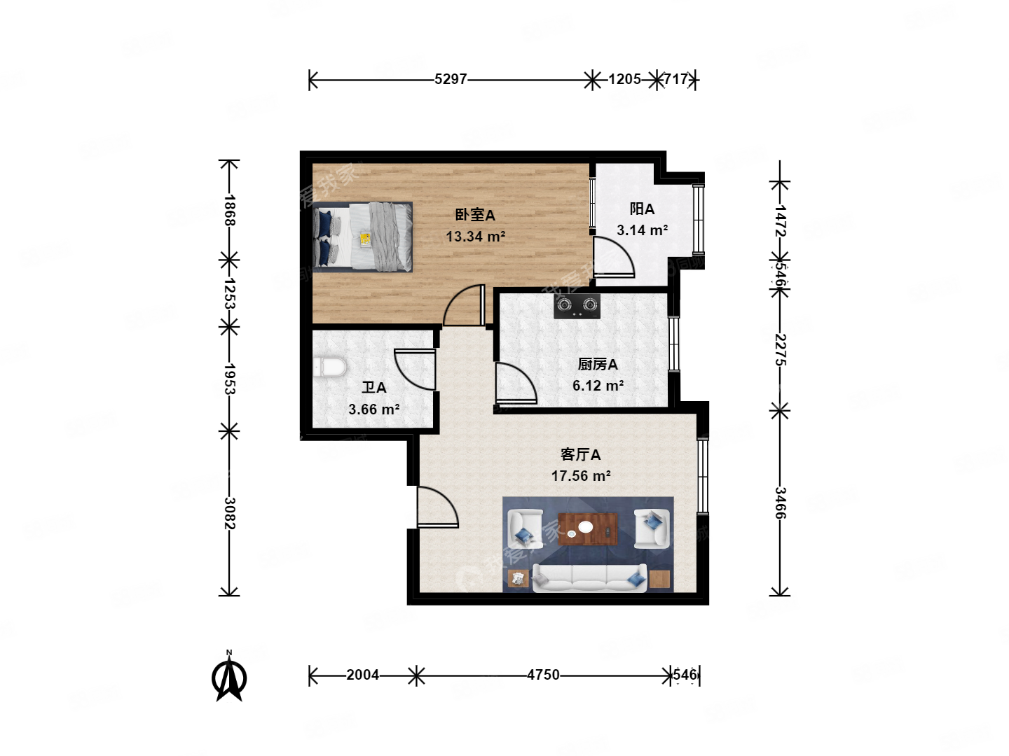蘇荷時代1室1廳1衛(wèi)66.95㎡東155萬