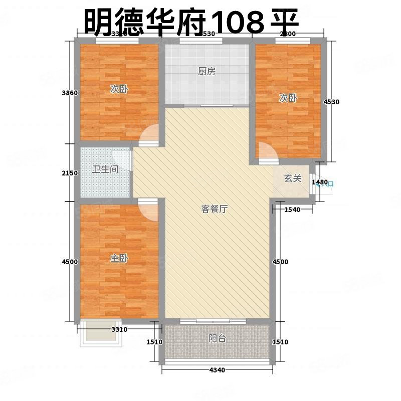 冠鲁明德华府3室2厅1卫108.12㎡南北90万