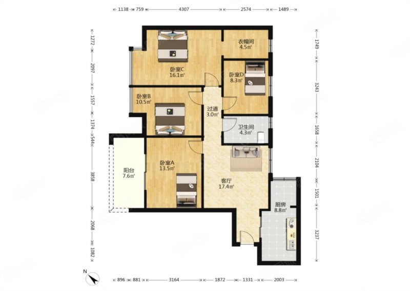 鼓楼世家3室2厅2卫116.38㎡西256万