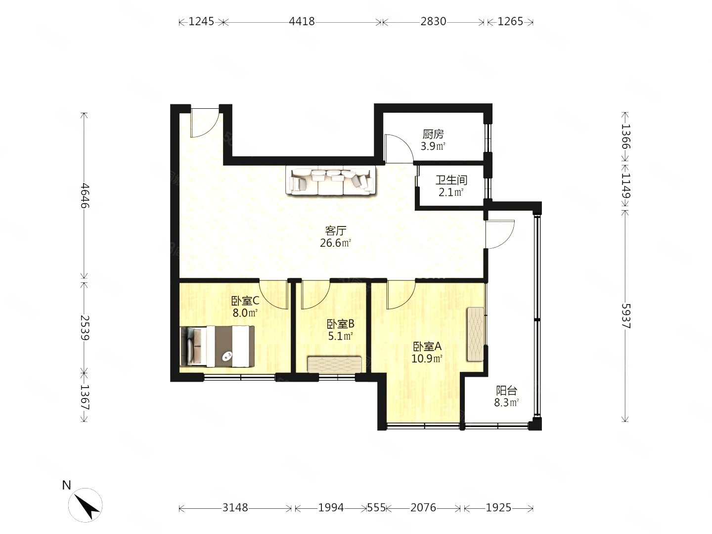 南站新街小区3室2厅1卫75.29㎡东南240万