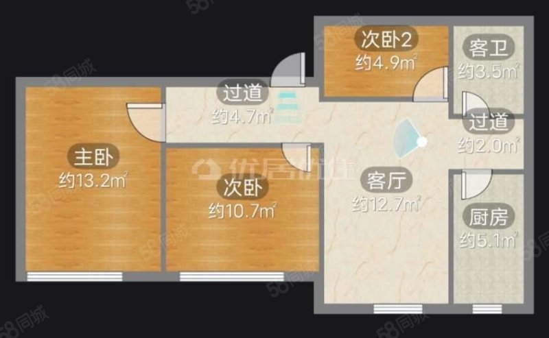 灵达新苑3室1厅1卫89㎡南北56.9万