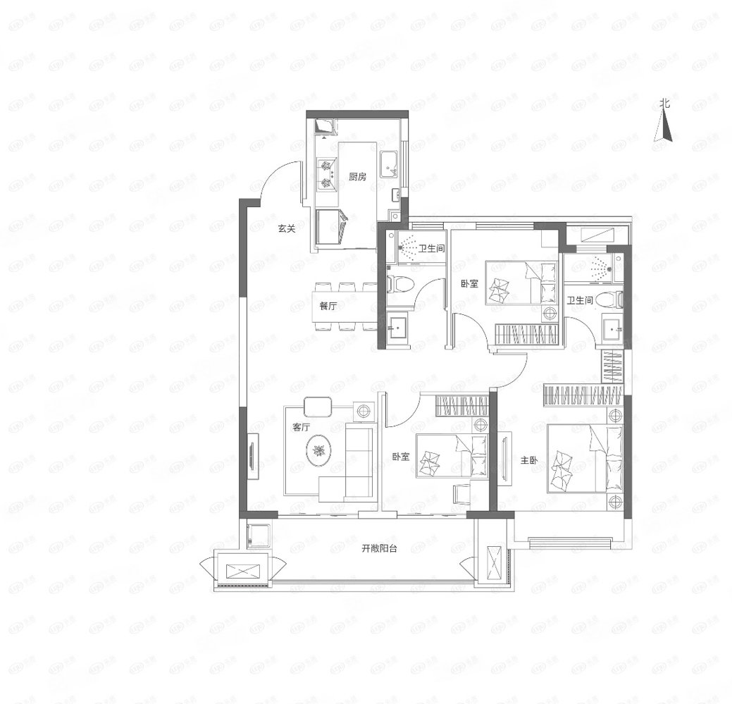 一新国际社区3室1厅1卫85㎡南北52.8万