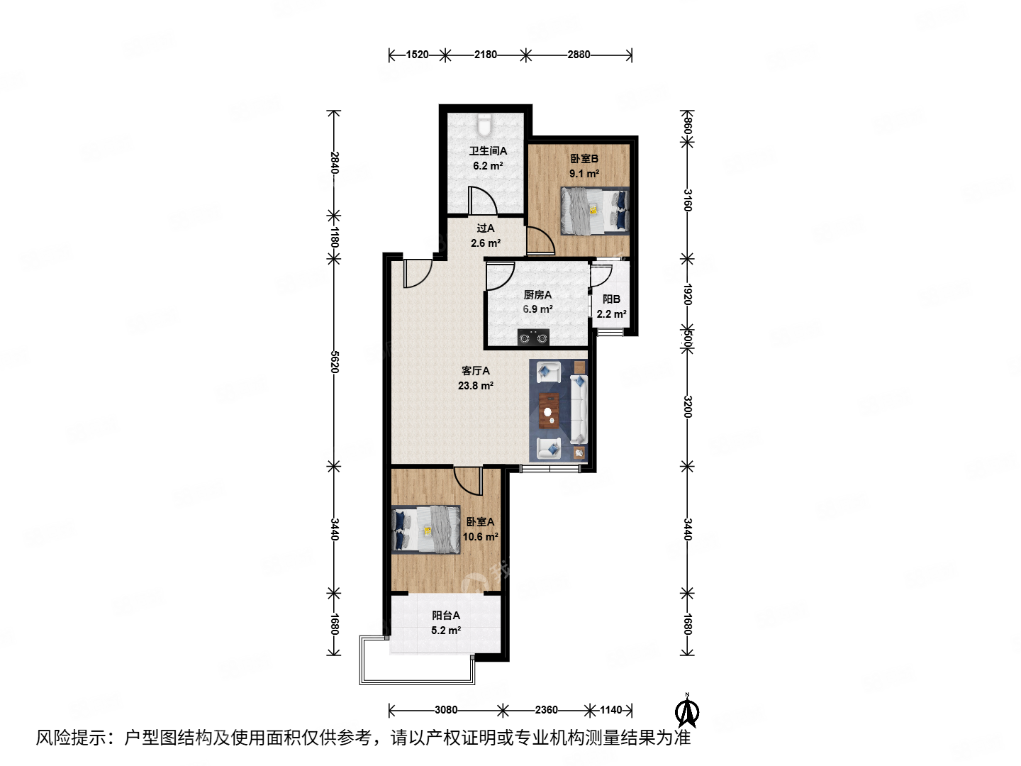 京棉新城(三廠)2室1廳1衛(wèi)88.02㎡南336萬