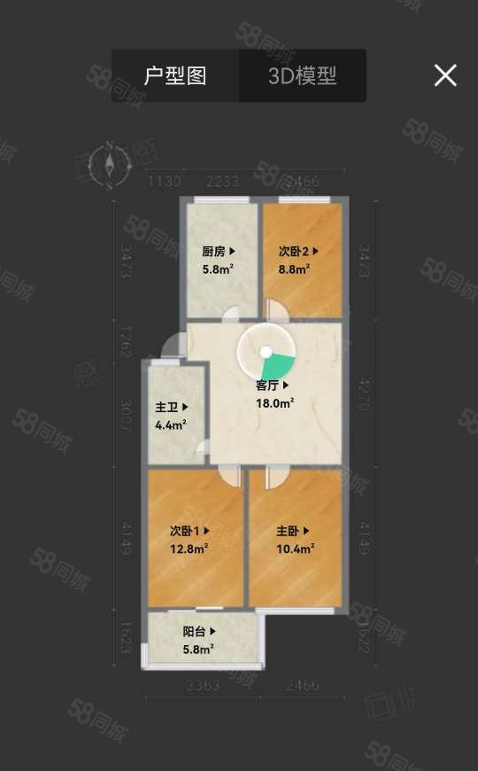 锦苑社区3室2厅1卫77.37㎡南158万