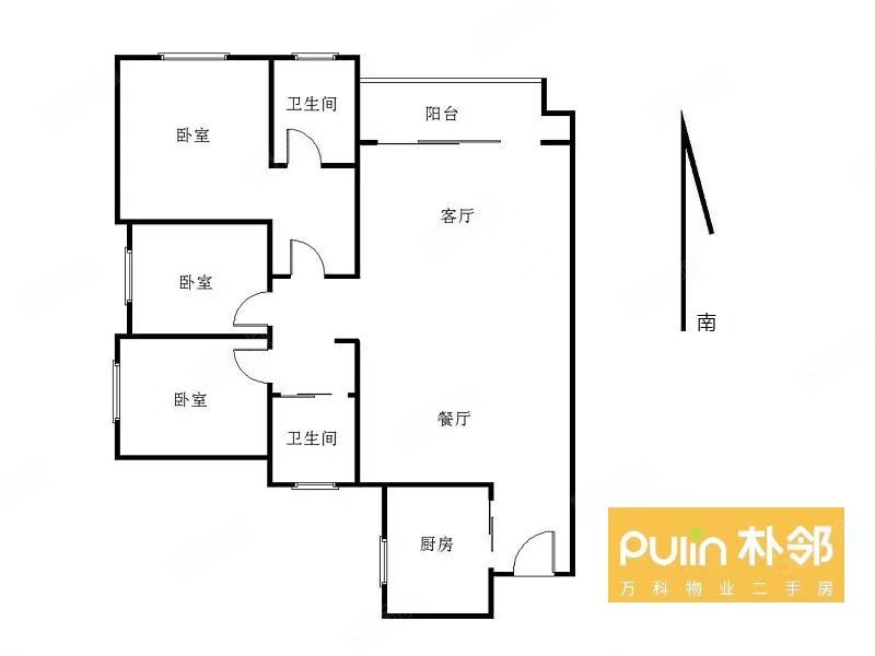 万科金色城市3室2厅2卫87.82㎡南169万