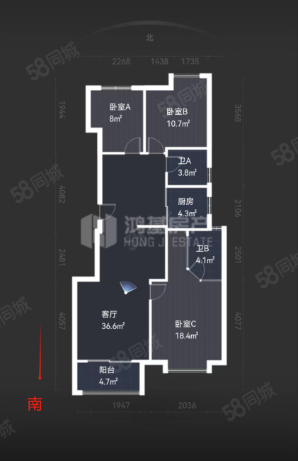 海域香廷(一二期)3室2厅2卫103㎡南北170万