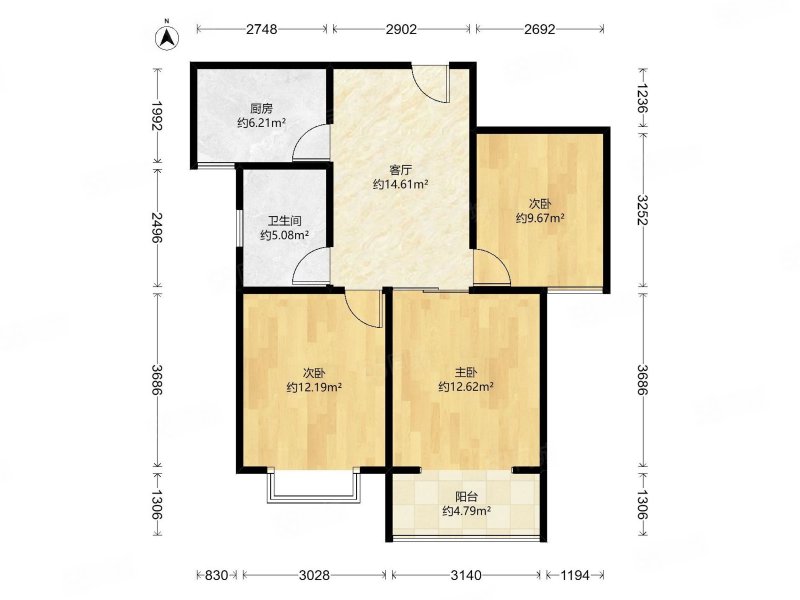 铂宫时代3室2厅1卫89㎡南北102万